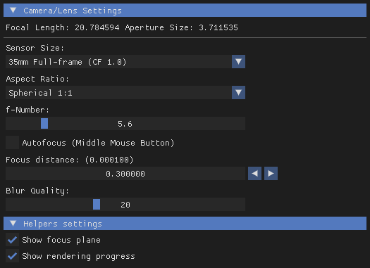 Screenshot of the Camera/Lens UI